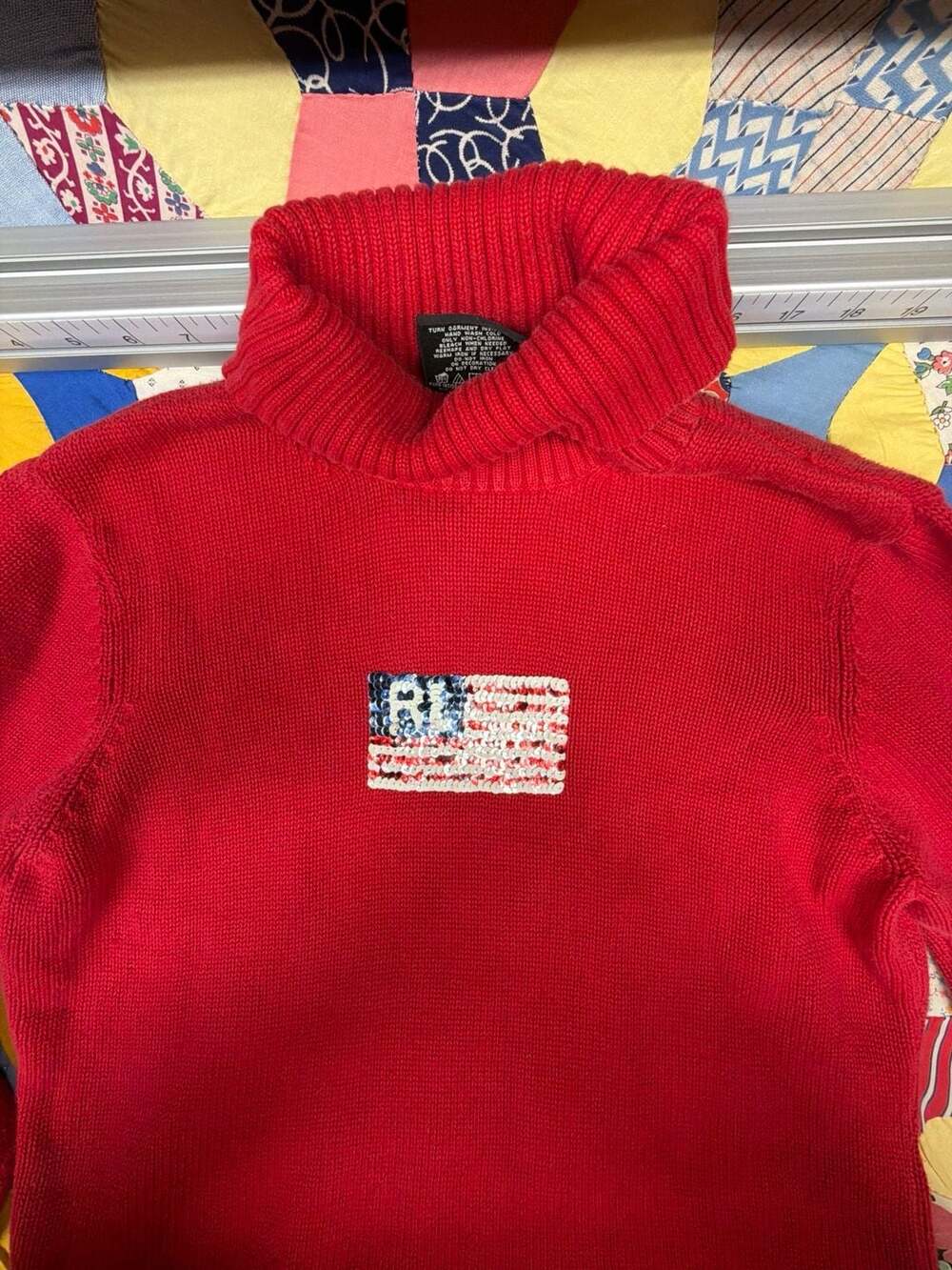 Vintage Polo Jeans Co. Ralph Lauren Red Sequin American Flag Turtleneck Sweater